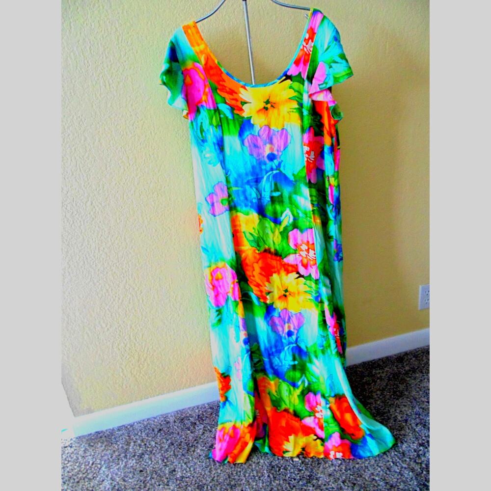 Jams World Tropical Maxi Dress Tie Back Flutter Sleeve Parisian Garden Print XL